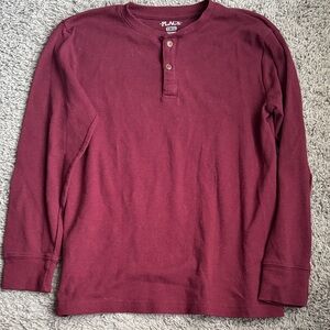 Place Men's Maroon Long Sleeve Henley